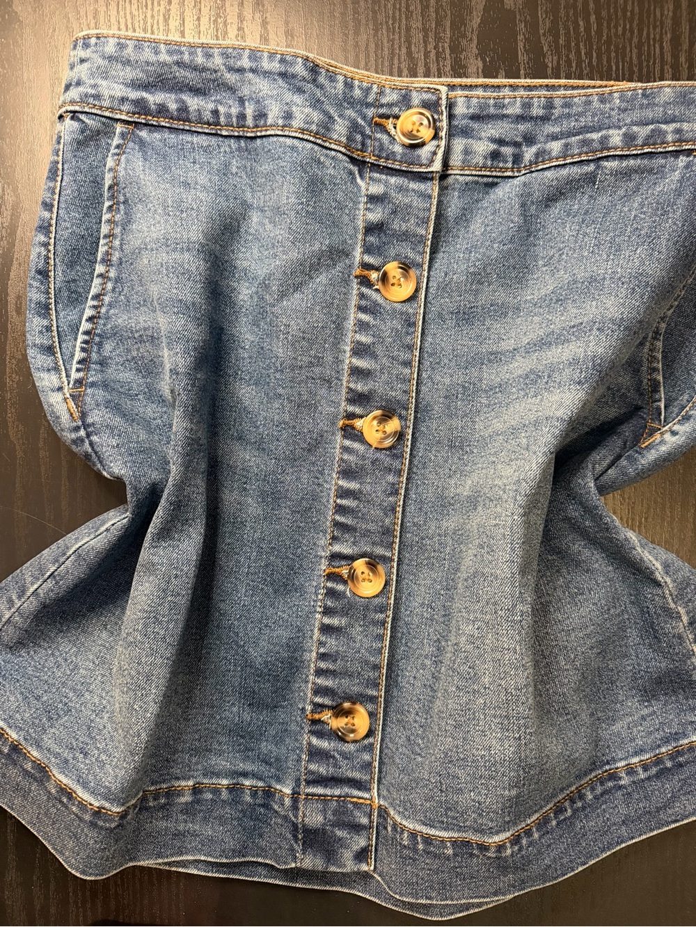 Maison Jules Light Blue Button-Front Denim Skirt